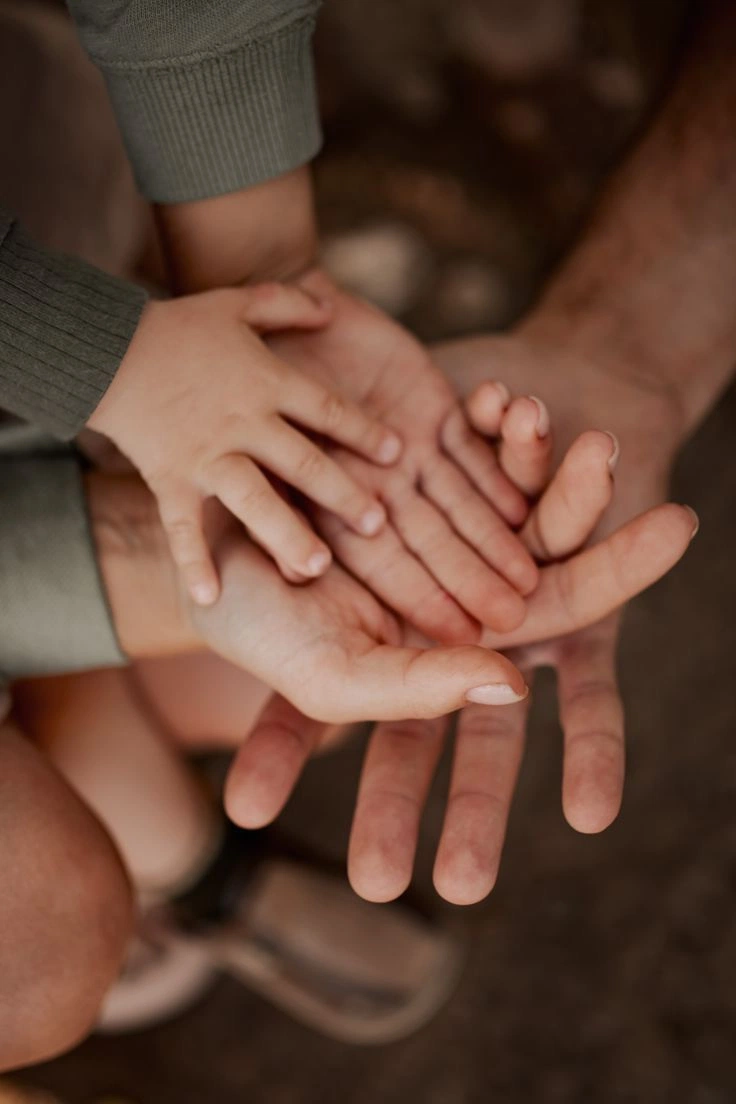 Manos de familia unidas, representando el derecho de familia